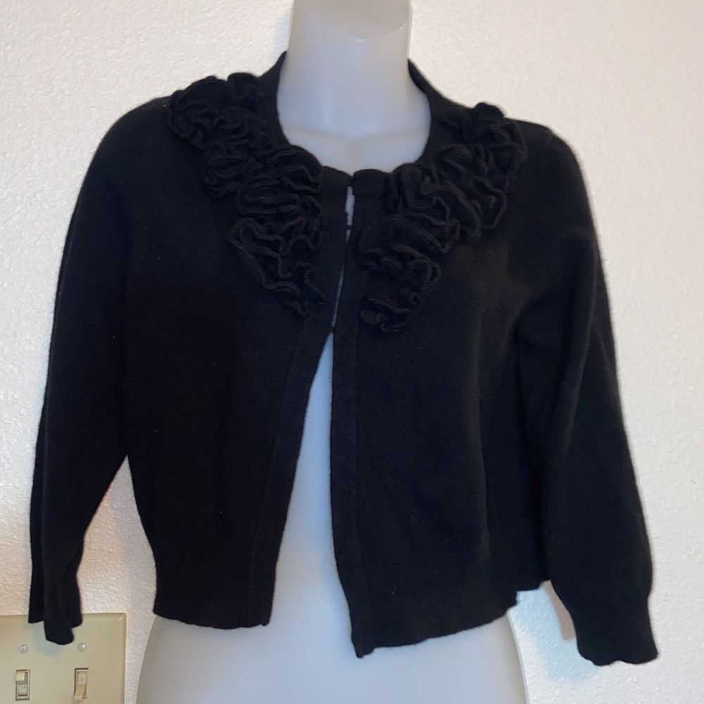 Marina Luna Black Ruffle-Collar Women's Cardigan Size L